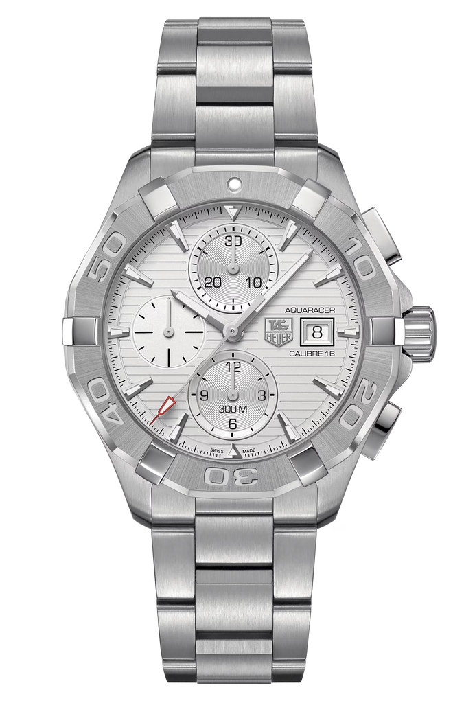 Tag Heuer Aquaracer Caliber 16 Automatic Chronograph White Dial Silver Steel Strap Watch for Men - CAY2111.BA0927