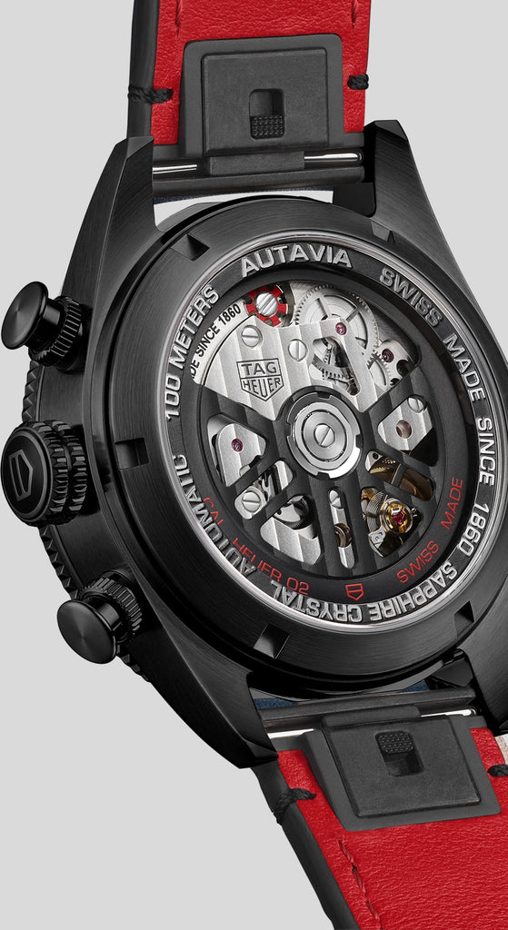 Tag Heuer Autavia Chronometer Flyback Chronograph Black Dial Black Leather Strap Watch for Men - CBE511C.FC8280