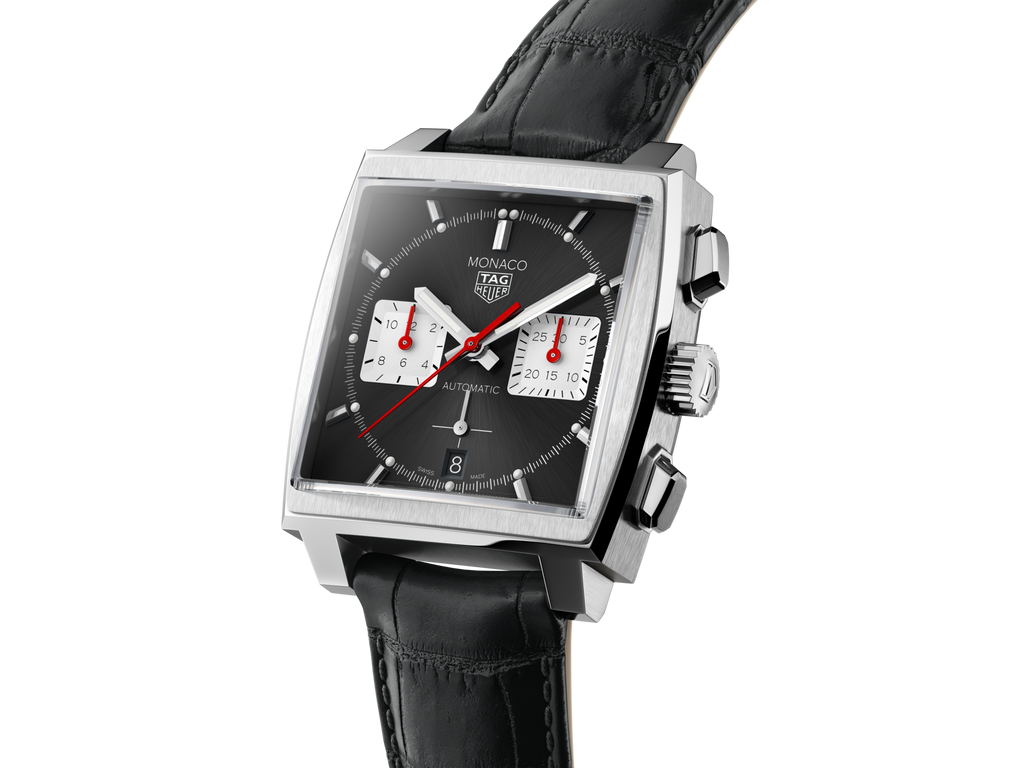 Tag Heuer Monaco Automatic Chronograph Black Dial Black Leather Strap Watch for Men - CBL2113.FC6177