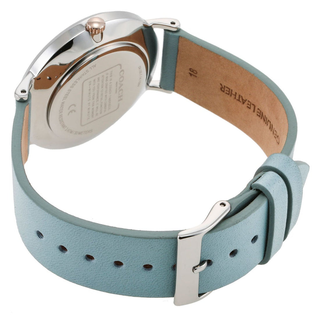 Coach Perry Mother of Pearl White Dial Blue Leather Strap Watch for Women - 14503271