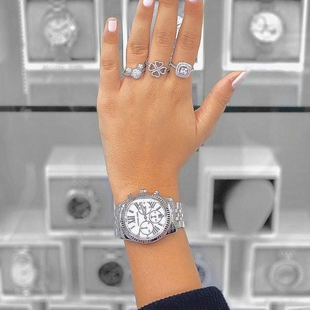 Michael Kors Lexington Silver Dial Silver Steel Strap Watch for Women - MK5555