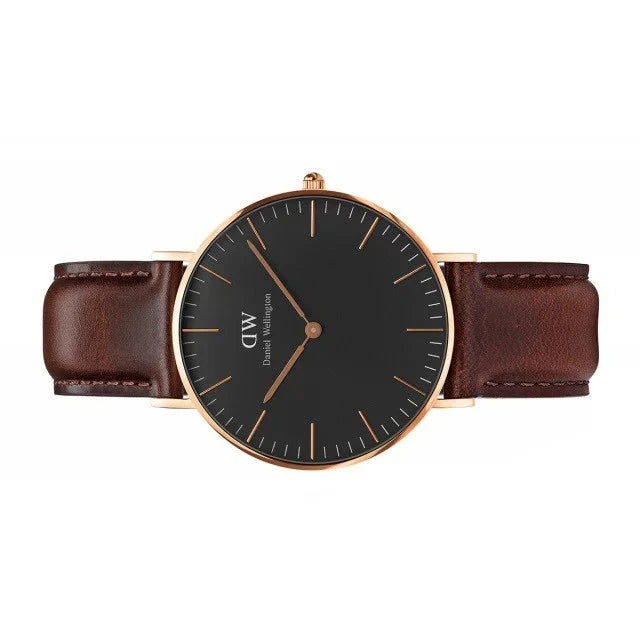 Daniel Wellington Classic Bristol Black Dial Brown Leather Strap Watch for Men - DW00100137