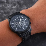 Armani Exchange Banks Chronograph Black Dial Black Steel Strap Watch For Men - AX1722