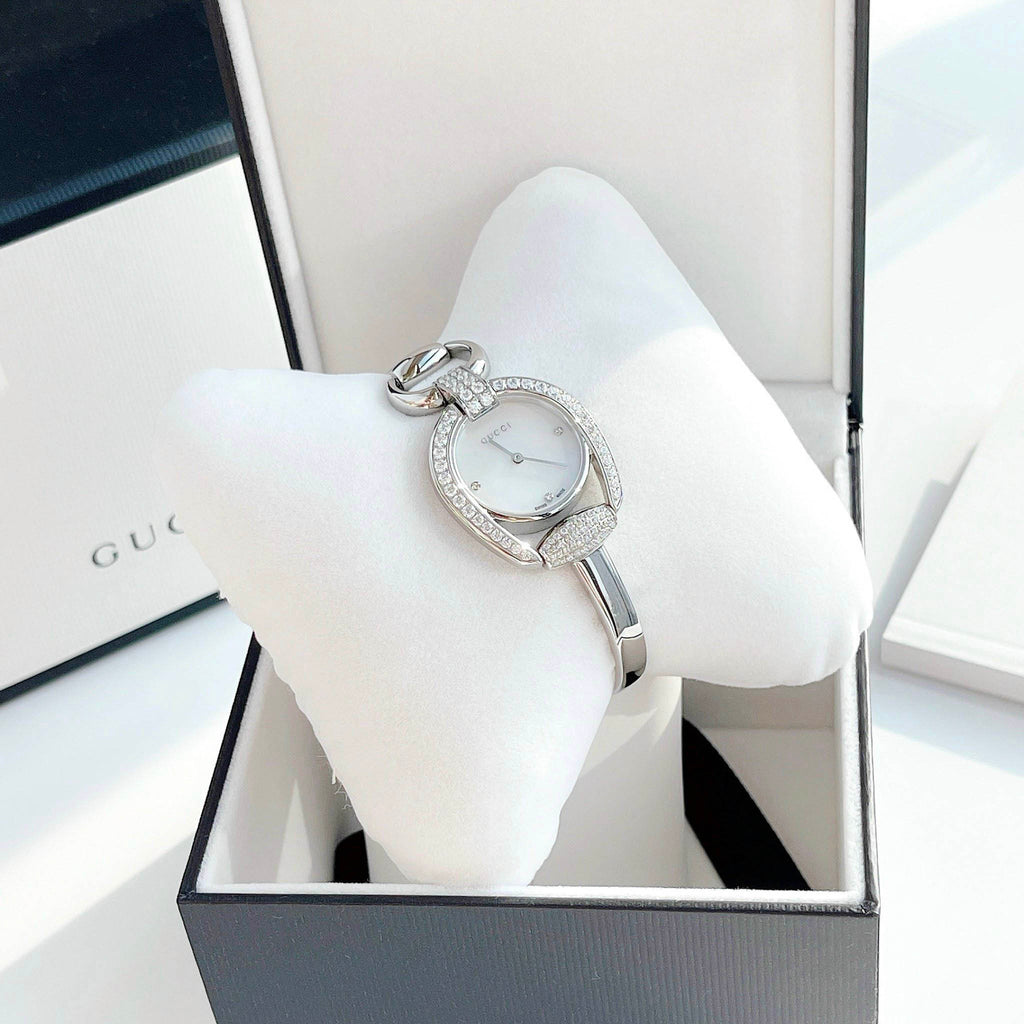 Gucci Horsebit Collection Diamonds Mother of Pearl Dial Silver Steel Strap Watch For Women - YA139505