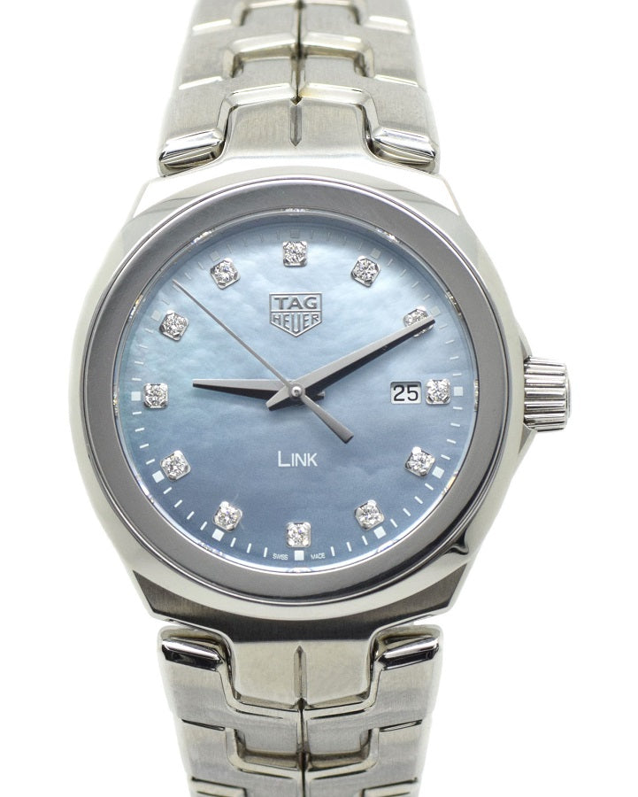Tag Heuer Link Quartz Diamonds Blue Mother of Pearl Dial Silver Steel Strap Watch for Women - WBC1313.BA0600