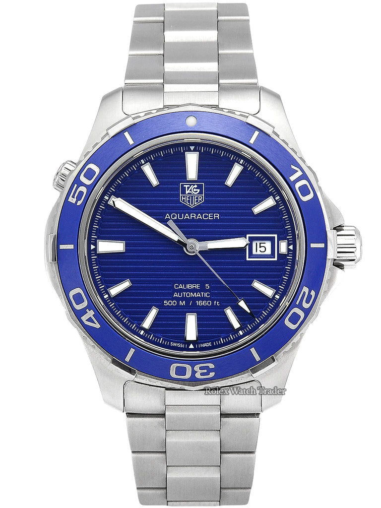 Tag Heuer Aquaracer Calibre 5 Automatic Blue Dial Silver Steel Strap Watch for Men - WAK2111.BA0830