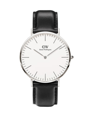 Daniel Wellington Classic Sheffield White Dial Black Leather Strap Watch For Men - DW00100020