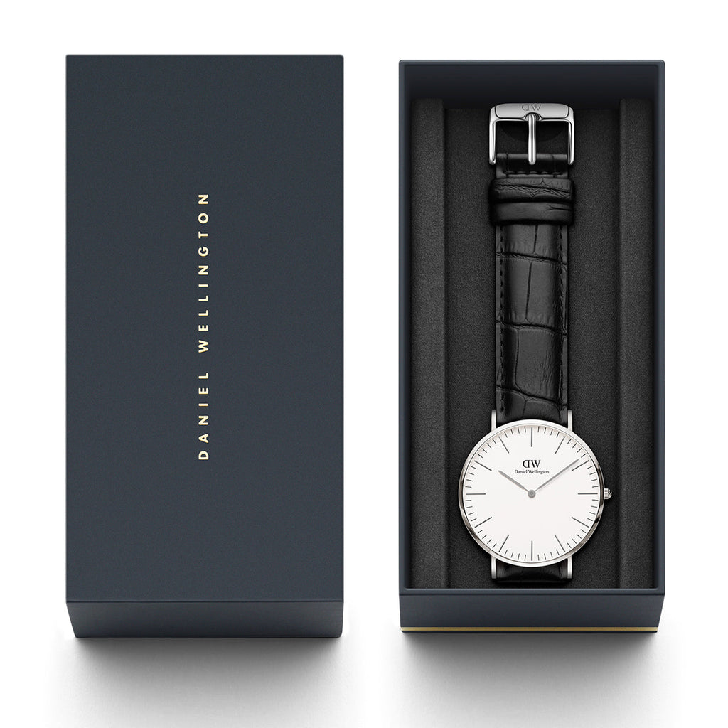 Daniel Wellington Classic York White Dial Black Leather Strap Watch For Men - DW00100025