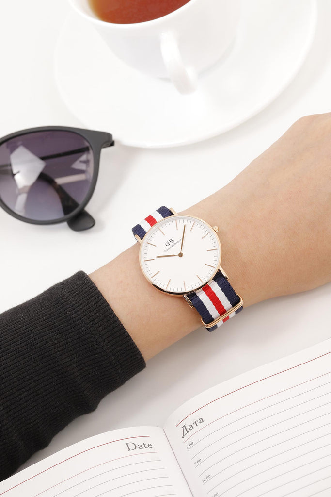 Daniel Wellington Classic Canterbury White Dial Two Tone NATO Strap Watch For Women - DW00100030