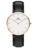 Daniel Wellington Classic Sheffield White Dial Black Leather Strap Watch for Women - DW00100036
