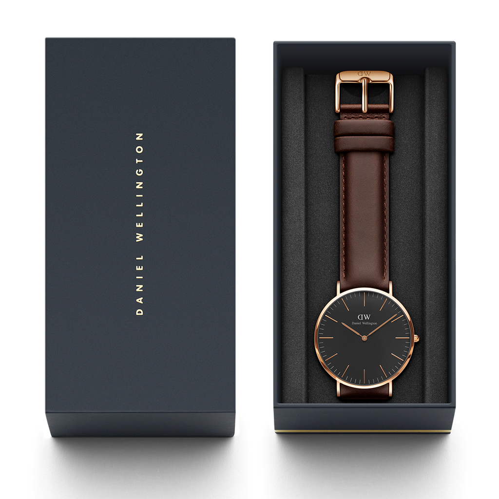 Daniel Wellington Bristol Black Dial Brown Leather Strap Watch For Men - DW00100125