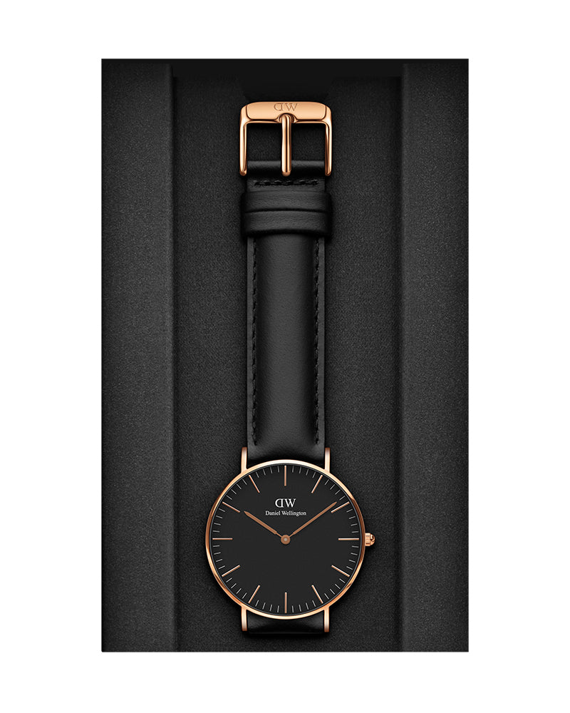 Daniel Wellington Classic Sheffield 36 Black Leather Strap Black Dial Quartz Watch For Womens - DW00100139
