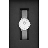 Daniel Wellington Petite Sterling White Dial Silver Mesh Bracelet Watch For Women - DW00100164