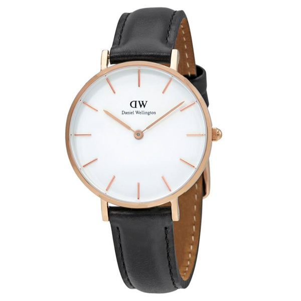 Daniel Wellington Petite Sheffield White Dial Black Leather Strap Watch For Women - DW00100174