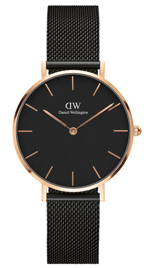 Daniel Wellington Petite Ashfield Black Dial Black Mesh Bracelet Watch Watch For Women - DW00100201