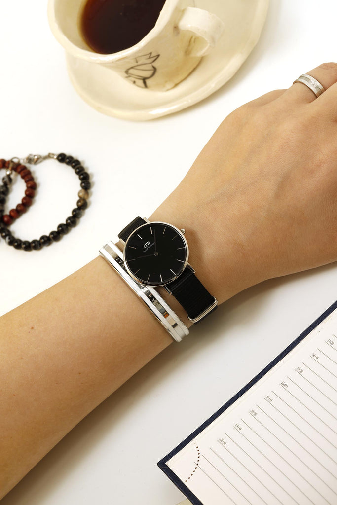 Daniel Wellington Classic Petite Cornwall Black Dial Black NATO Strap Watch For Women - DW00100216