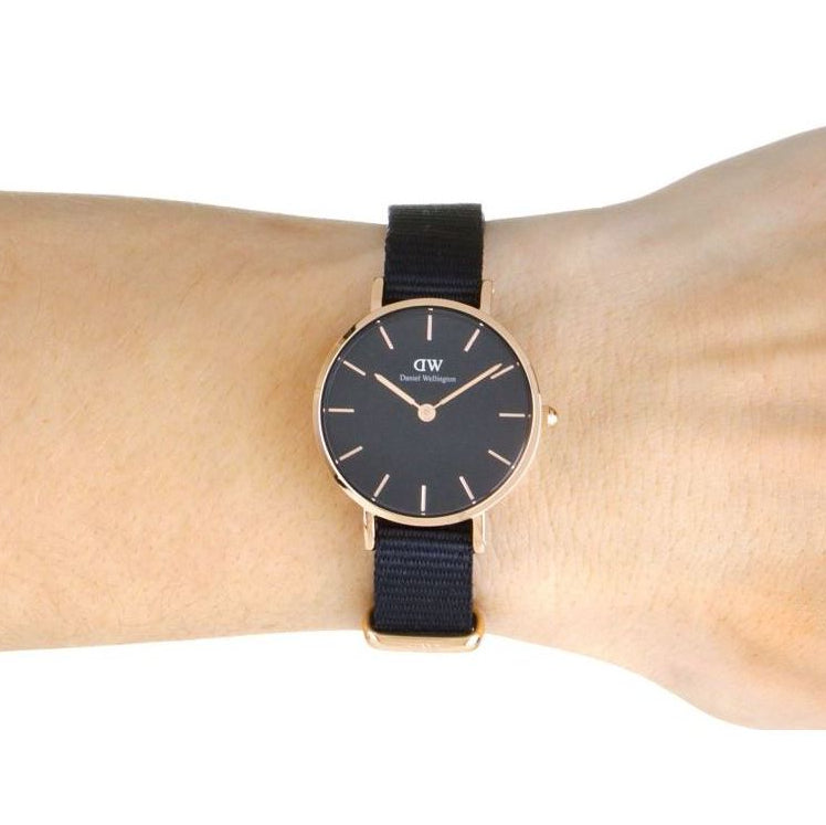 Daniel Wellington Petite Cornwall Black Dial Black Nylon Strap Watch for Women - DW00100247