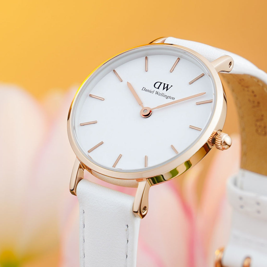 Daniel Wellington Petite White Dial White Leather Strap Watch For Women - DW00100249