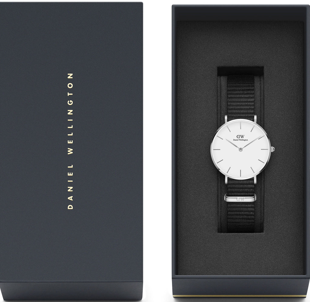 Daniel Wellington Classic Petite Cornwall White Dial Black NATO Strap Watch For Women - DW00100254