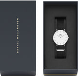 Daniel Wellington Classic Petite Cornwall White Dial Black NATO Strap Watch For Women - DW00100254