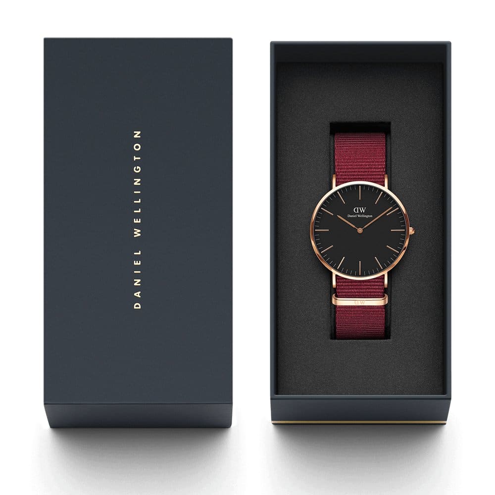 Daniel Wellington Classic Roselyn Black Dial Maroon Nylon Strap Watch For Women - DW00100269