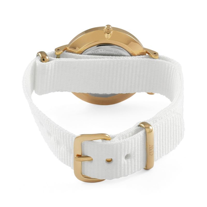 Daniel Wellington Classic Petite Dover White Dial White Nylon Strap Watch For Women - DW00100313