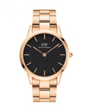 Daniel Wellington Iconic Link Black Dial Rose Gold Steel Strap Watch For Men - DW00100344