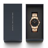 Daniel Wellington Iconic Link Black Dial Rose Gold Steel Strap Watch For Men - DW00100344