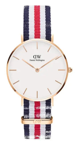 Daniel Wellington Petite Canterbury White Dial Three Tone Nylon Strap Watch For Women - DW00100357