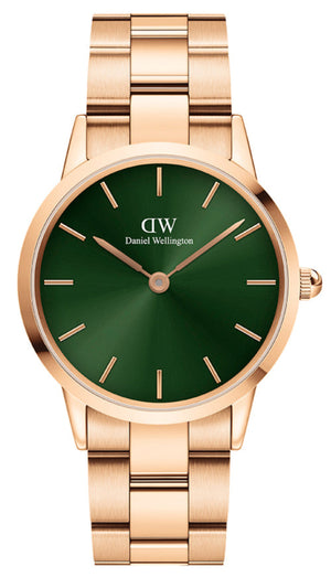 Daniel Wellington Iconic Link Emerald Green Dial Rose Gold Steel Strap Watch For Women - DW00100419