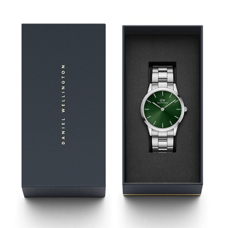 Daniel Wellington Iconic Link Emerald Green Dial Silver Steel Strap Watch For Men - DW00100427
