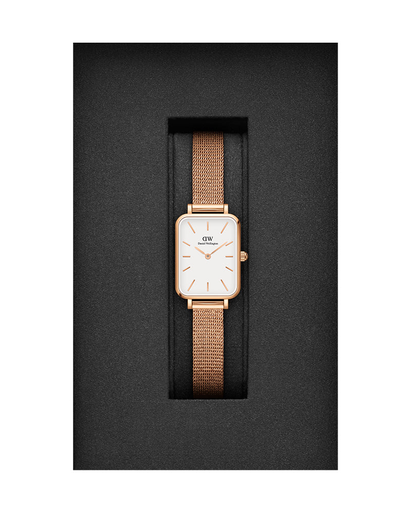 Daniel Wellington Quadro Melrose White Dial Gold Mesh Strap Watch For Women - DW00100431