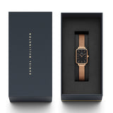 Daniel Wellington Quadro Melrose Black Dial Rose Gold Mesh Bracelet Watch For Women - DW00100432