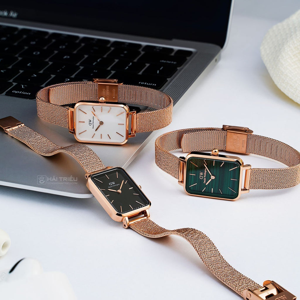 Daniel Wellington Quadro Melrose White Dial Gold Mesh Strap Watch For Women - DW00100431