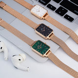 Daniel Wellington Quadro Melrose White Dial Gold Mesh Strap Watch For Women - DW00100431