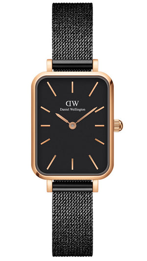 Daniel Wellington Quadro Ashfield Black Dial Black Mesh Strap Watch For Women - DW00100433