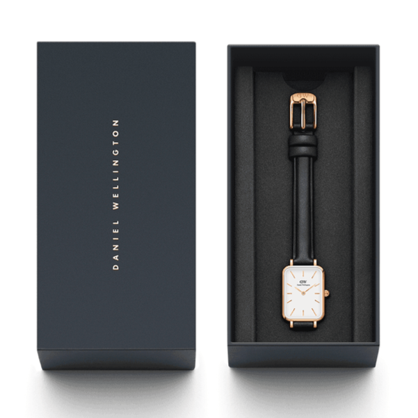 Daniel Wellington Quadro White Dial Black Leather Strap Watch For Women - DW00100434