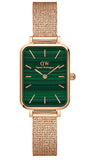 Daniel Wellington Quadro Melrose Green Dial Rose Gold Mesh Strap Watch For Women - DW00100437