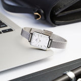 Daniel Wellington Quadro Sterling White Dial Silver Mesh Strap Watch For Women - DW00100438