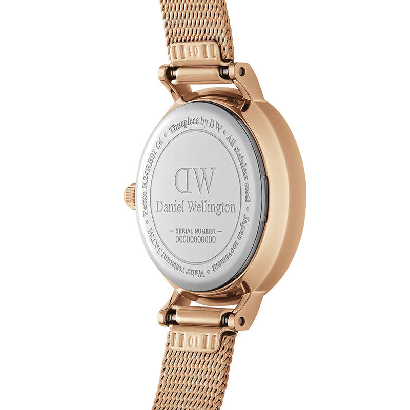 Daniel Wellington Petite Pressed Melrose Black Dial Rose Gold Mesh Strap Watch For Women - DW00100440