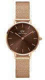 Daniel Wellington Petite Amber Brown Dial Gold Mesh Strap Watch For Women - DW00100476