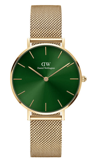Daniel Wellington Petite Emerald Green Dial Gold Mesh Strap Watch For Women - DW00100480