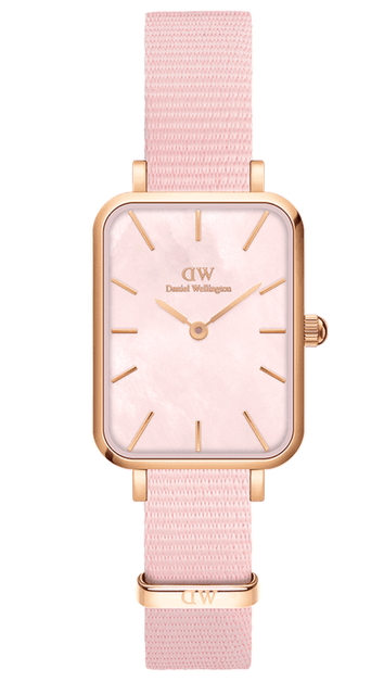 Daniel Wellington Quadro Pressed Mother of Pearl Pink Dial Pink Nylon Strap Watch For Women - DW00100509