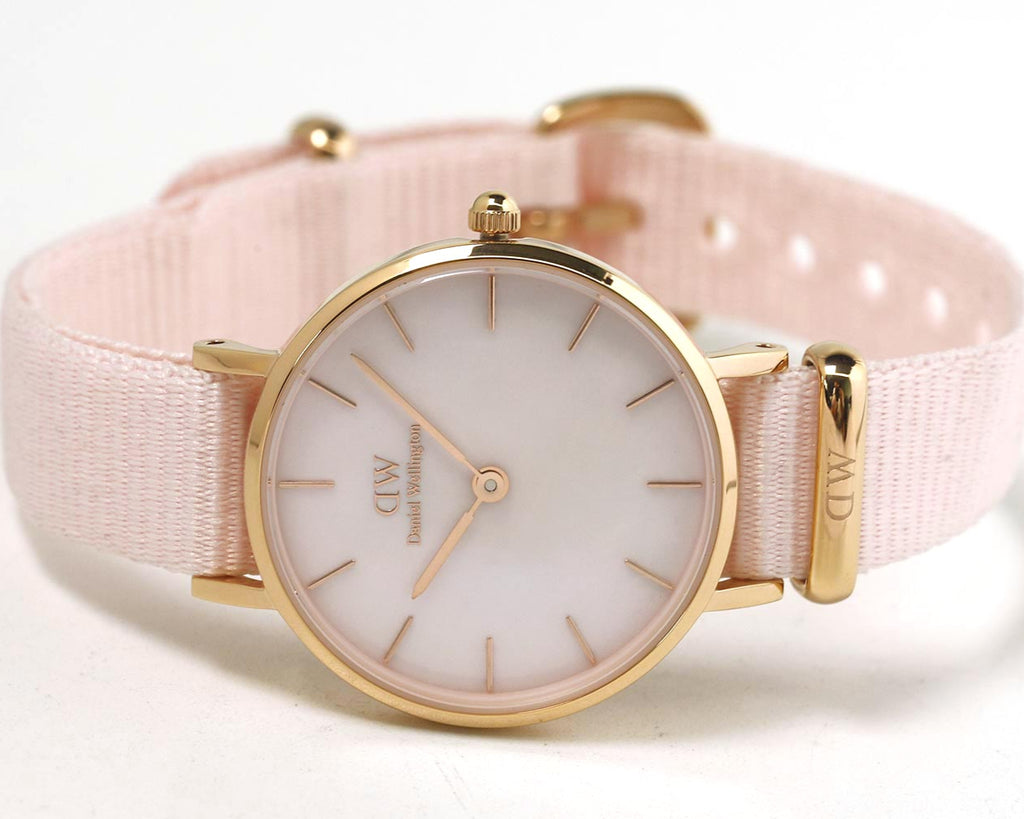 Daniel Wellington Petite Mother of Pearl Pink Dial Pink Nylon Strap Watch For Women - DW00100512
