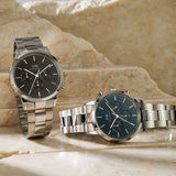 Daniel Wellington Iconic Chronograph Link Black Dial Silver Steel Strap Watch For Men  - DW00100645