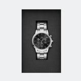 Daniel Wellington Iconic Chronograph Link Black Dial Silver Steel Strap Watch For Men  - DW00100645