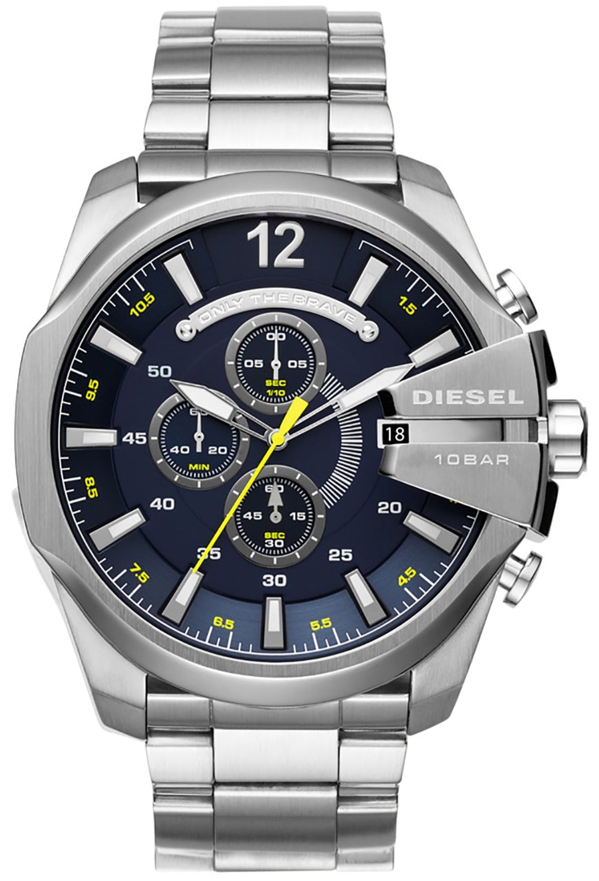 RR725ディーゼルDZ-4465MEN ネイビー Diesel Mega Chief Chronograph Blue Dial Silver Steel Strap Watch For M