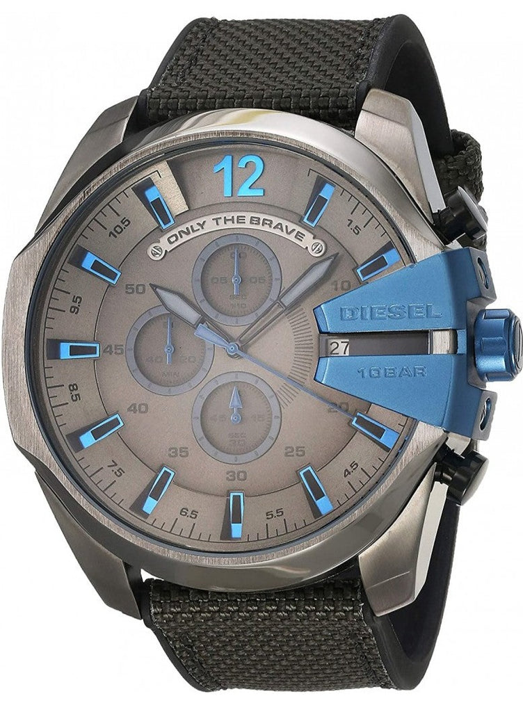 Diesel Mega Chief Chronograph Black Dial Black Nylon Strap Watch For Men - DZ4500