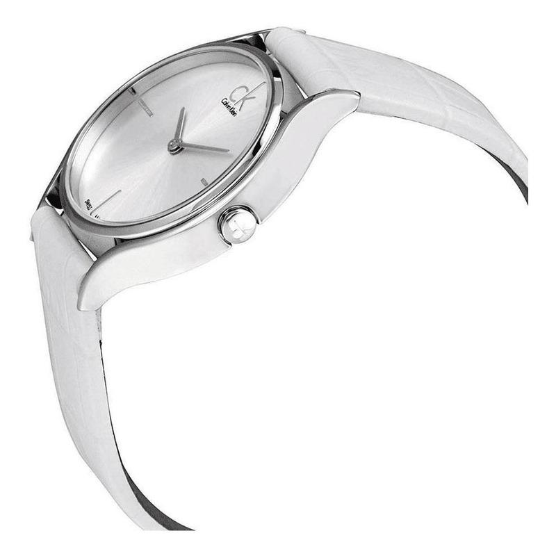 Calvin Klein Skirt White Dial White Leather Strap Watch for Women - K2U231KW