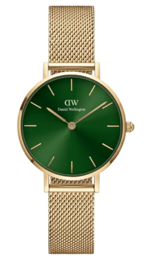 Daniel Wellington Petite Emerald Green Dial Gold Mesh Strap Watch For Women - DW00100479
